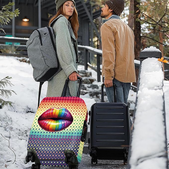 ANNA QUEEN Pop Art Rainbow Lips Luggage Cover, Colorful Suitcase Protector with Bold Lip Design, Stretchable, Washable Travel Cover for 32-34 Inch Luggage, Fun & Fashionable Style