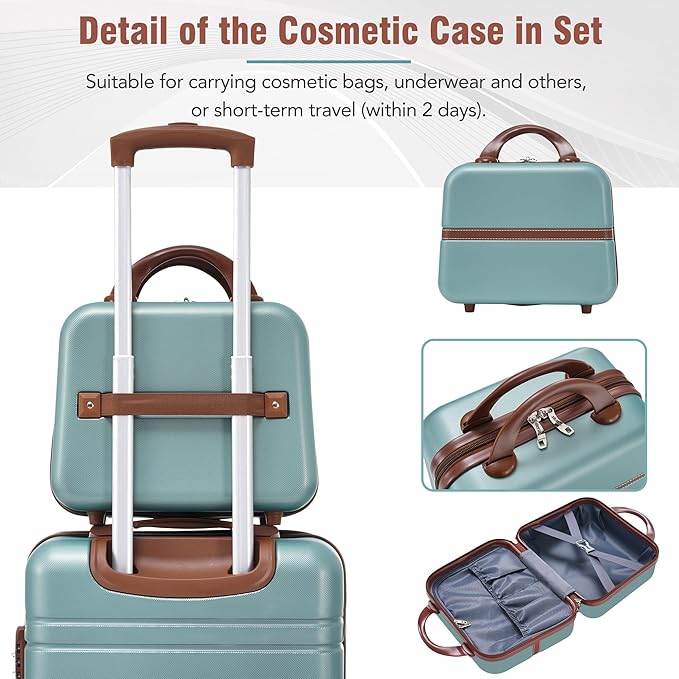 Merax Luggage Set 2 Piece Suitcase Set with Cosmetic Case Expandable Spinner Wheels Vintage Luggage Sets(Blue Green,20"+28")