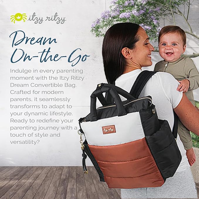Itzy Ritzy Dream Convertible Diaper Bag Tote Backpack - Baby Diaper Bag with 14 Pockets, Changing Pad & More (Coffee & Cream)
