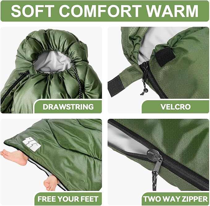 Sleeping Bags for Adults Cold Weather,Portable, Waterproof,Lightweight Camping Sleeping Bag for Tall Girls Boys with Compression Sack for Warm Camping, Hiking, Outdoor & Indoor