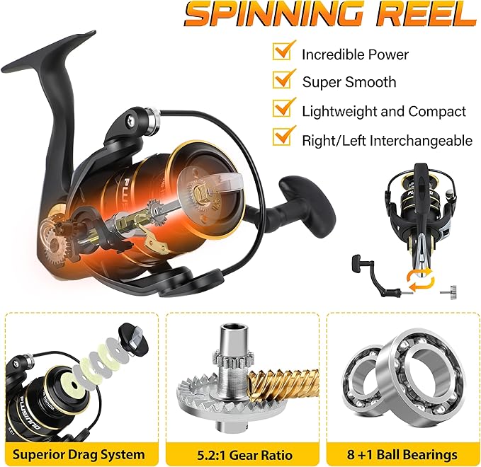 PLUSINNO Fishing Pole, Fishing Rod and Reel Combo,Telescopic Fishing Rod Kit with Spinning Reel, Collapsible Portable Fishing Pole with Carrier Bag for Freshwater Saltwater Fishing Gifts for Men Women