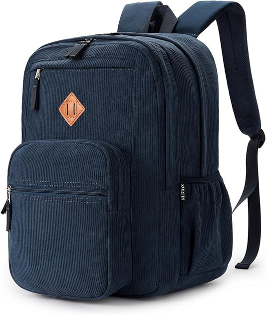 ZORFIN 26L Backpack for College, and Travel: Corduroy Bookbag - Midnight Blue
