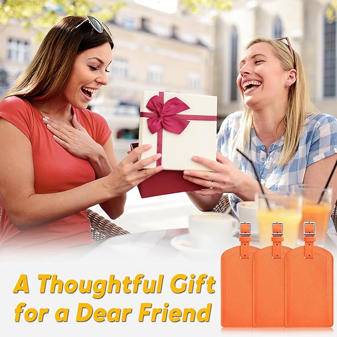 3 Pack Luggage Tags for Suitcases, TSA Approved Bag Tags, Baggage Tags with Privacy Protection, Travel Essentials Luggage Accessories, Orange