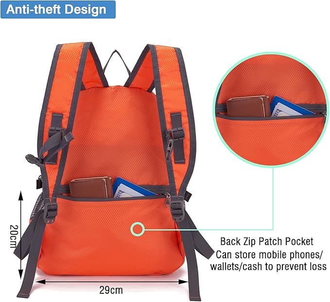 YZAOLL Small Lightweight Packable Hiking Backpack, 20L Hiking Backpack Day Pack for Women Men Travel Camping Vacation,Orange