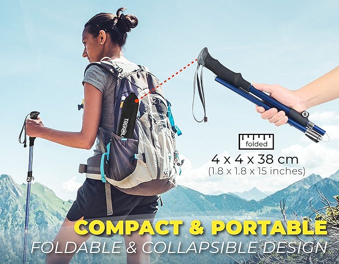TREKOLOGY TREKZ SE 2pc Collapsible Hiking Stick - Lightweight, Foldable Retractable Trekking Poles for Men, Women & Seniors with Adjustable Heights - Nordic Walking Stick for Backpacking, Camping