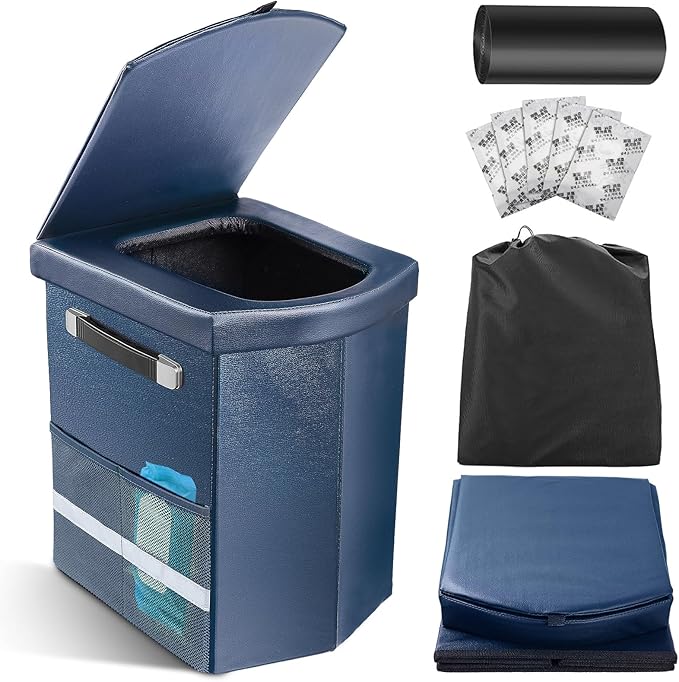 2025 Upgraded 16.5'' XL Portable Toilet for Adults,Tall Camping Toilet with Lid and Convenient Carry Bag, Portable Potty for Camping, Hiking, Car Travel,Truck, RV, Boating, Road Trips, Beach (Blue)