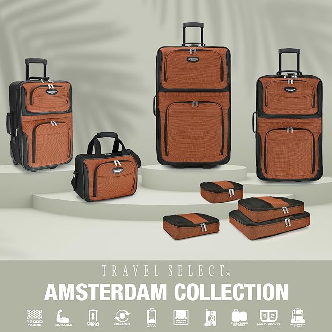 Travel Select Amsterdam Softside Expandable Rolling Luggage, Lightweight 2-Wheel Check-In Suitcase with Push-Button Handle, Burgundy, 29" Large