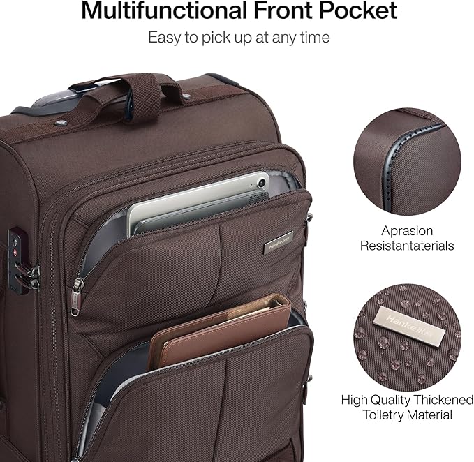 Hanke 28 Inch Softside Expandable Luggage with Spinner Wheels,Check Large Luggage Rolling Suitcase Travel Luggage with TSA Approved,Coffee