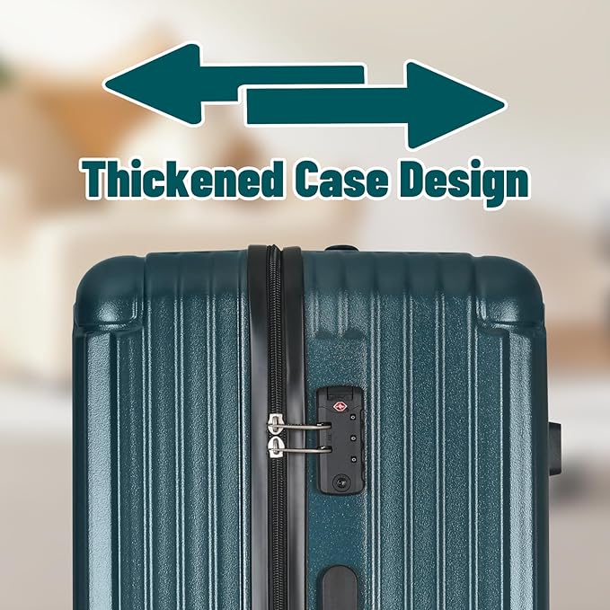 Carry-on 20 Inch and 28 Inch Square Thickened ABS+PC Hard Shell luggage, 2-Piece Suitcase Set with TSA Lock & Dual Zipper Mesh Inner Layer Design, Teal Blue