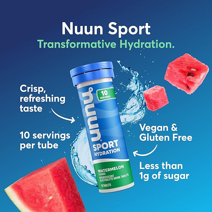 Nuun Sport Electrolyte Tablets with Magnesium, Calcium, Potassium, Chloride & Sodium, Gluten Free & Vegan, Watermelon, 4 Pack (40 Servings Total)