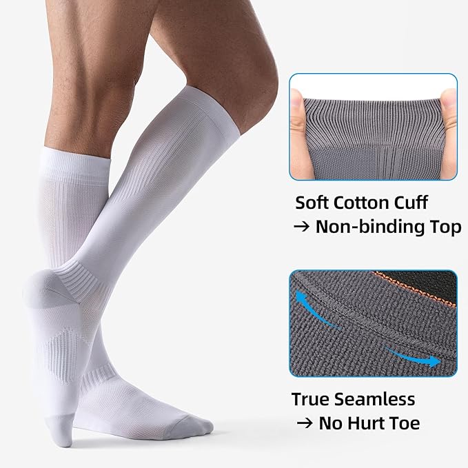 3 Pairs Compression Socks 15-20 mmHg for Women Men - Moderate Support for Circulation, Sports, Travel, Comfort Cuff