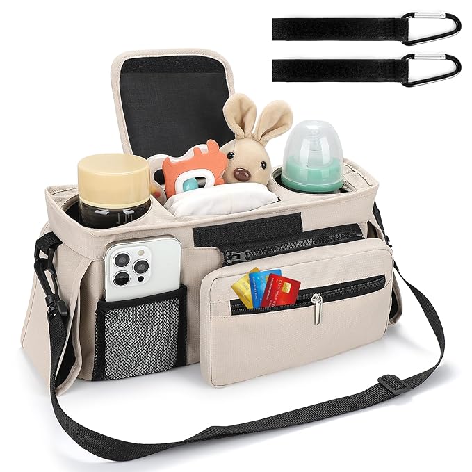 Accmor Universal Stroller Organizer with Insulated Cup Holder Detachable Phone Bag and Shoulder Strap,Stroller Bag Caddy Organizer Fits for Uppababy, Baby Jogger, Britax Strollers