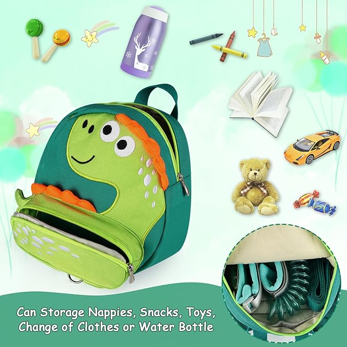 Accmor Toddler Harness Backpack Leash, Cute Dinosaur Backpacks with Anti Lost Wrist Link, Cute Mini Child Backpack Wristband Tether Strap and Protection Leashes for Boys Girls Aged 1-3 Years