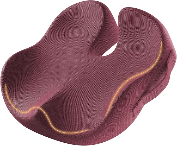 ProtoArc Seat Cushion, Office Chair Cushion for Sciatica, Coccyx Cushion, Ergonomic Memory Foam Seat Cushion for Car, Home, Pressure Relief Pad for Hip, Tailbone, All Day Comfort - Wine Red
