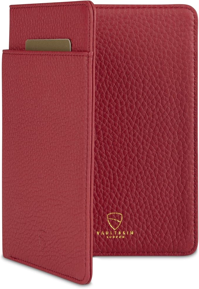 Vaultskin Leather Passport Holder, Slim RFID Blocking Travel Wallet for Men and Women, Fits Passport, Credit Cards, ID, Cash, Passport Cover Ideal Travel Accessories with Gift Box (Kensington)