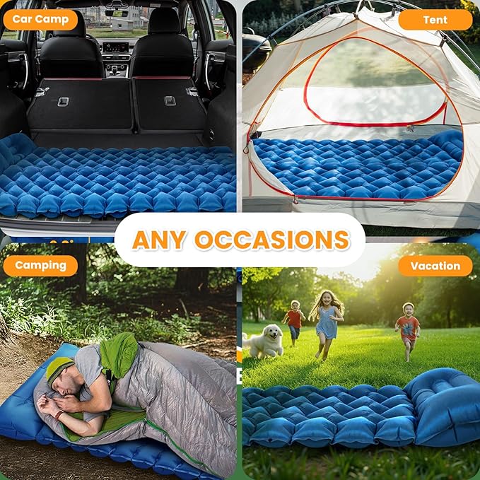 Sleeping Pad, Compact Sleeping Pad for Camping with Pillow Built-in Foot Pump, Inflatable Sleeping Mat for Travel Backpacking Hiking Sleeping Bag Tent, Outdoor Adventure Camp Gear