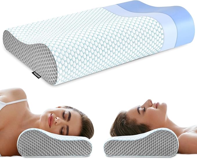 Memory Foam Pillows Neck Pillow Bed Pillow for Sleeping, Ergonomic Cervical Pillow for Neck and Shoulder Pain Relief,Orthopedic Contour Pillow for Side Back Stomach Sleeper(Blue&Grey)
