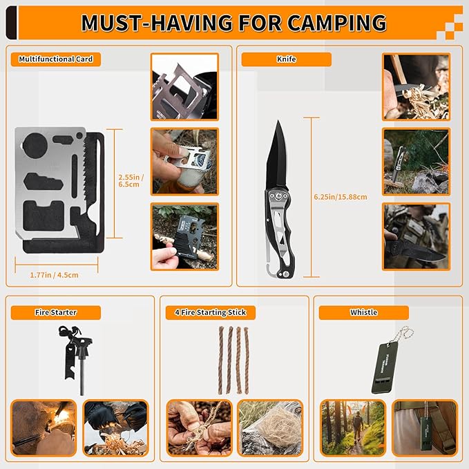 Survival Kit, Gifts for Men Women Teen Boys, 252 pcs Survival Gear and Equipment Mini First Aid Kit for Car Home, Emergency Kit with Molle System for Earthquake, Outdoor Adventure, Car Travel