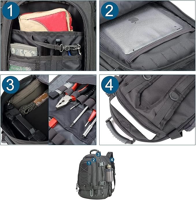 Large Tactical Backpack for Men Military Backpack with DIY System for Travel, Work,Camping,Hunting,Hiking,Sports (GRAY)