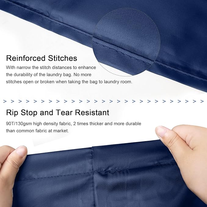 Polecasa Heavy Duty Large Laundry Bag with 130gsm Tear Resistant Fabric and Handles, Easy to Carry Durable Dirty Clothes Drawstring Bag, Perfect for College Dorm, Travel, 28”x36”, Navy