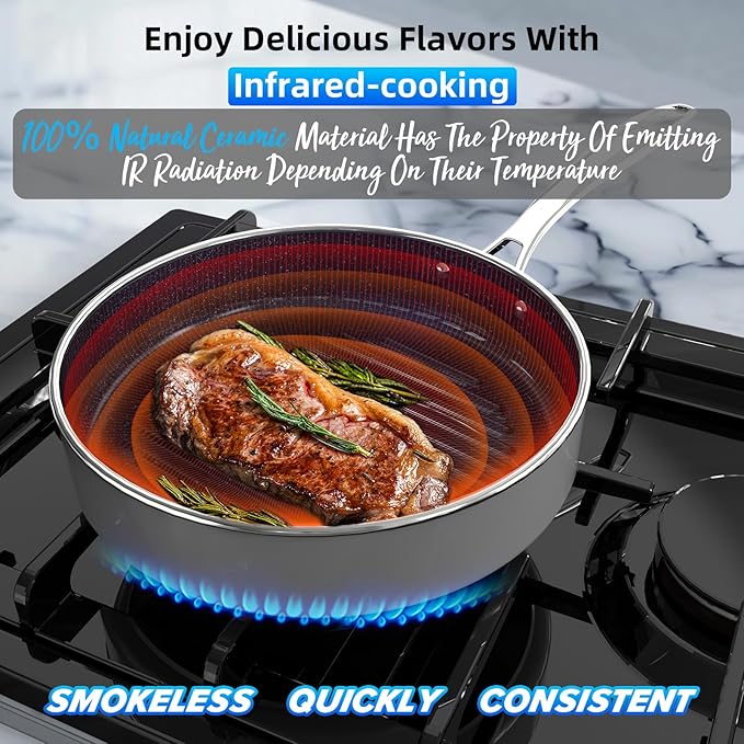 Deluxe DUXANO 14PC Healthy Pots and Pan With 9H Anti-scratch Coating, 2-Layer Non-Stick Ceramic&PFAS Free, Sensitively&Evenly Induction Cooking, Enhanced Flavor with Infrared Cookware, Dishwasher Safe