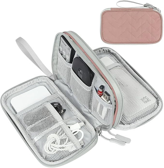 FYY Electronic Organizer, Travel Cable Organizer Bag Pouch Electronic Accessories Carry Case Portable Waterproof Double Layers All-in-One Storage Bag for Cable, Cord, Charger, Phone, Pink Pattern