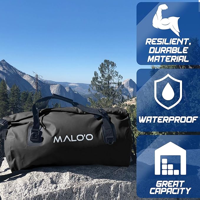 Malo'o Waterproof Dry Bag Duffel 40L/60L/100L, Roll Top Duffel Keeps Gear Dry for Kayaking, Rafting, Boating, Swimming, Camping, Hiking, Beach, Fishing - Internal & External Pockets and Molle Loops