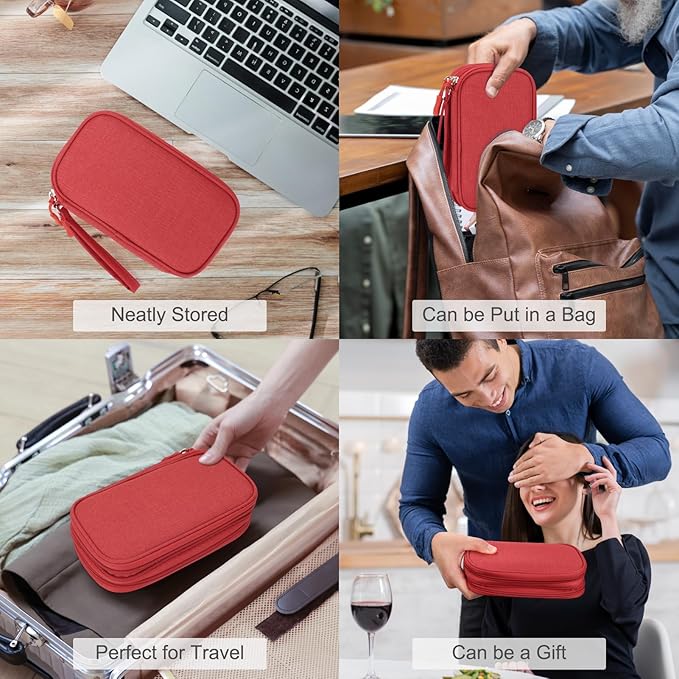 FYY Travel Cable Organizer Pouch Electronic Accessories Carry Case Portable Waterproof Double Layers All-in-One Storage Bag for Cord, Charger, Phone, Earphone Red