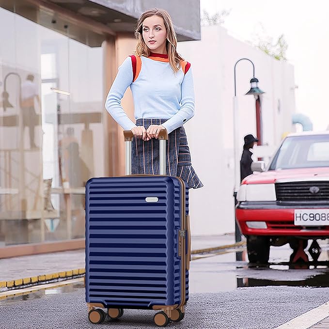 SHOWKOO Luggage Sets 3 Piece Hardside Expandable Suitcase with Double Spinner Wheels Tsa Lock, (Blue, 5 piece set)