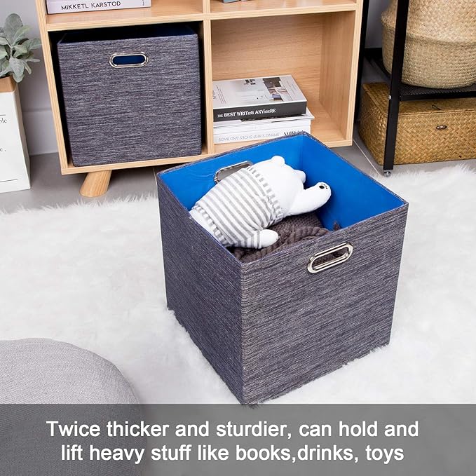 Storage Cube Basket Bins,13×13 Foldable Storage Containers for Shelf Cabinet Bookcase Boxes,Thick and Heavy Duty Fabric Drawer (4pcs, blue)