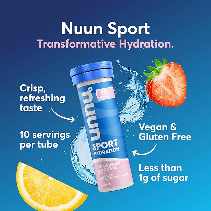 Nuun Sport Electrolyte Tablets with Magnesium, Calcium, Potassium, Chloride & Sodium, Gluten Free & Vegan, Strawberry Lemonade, 8 Pack (80 Servings Total)