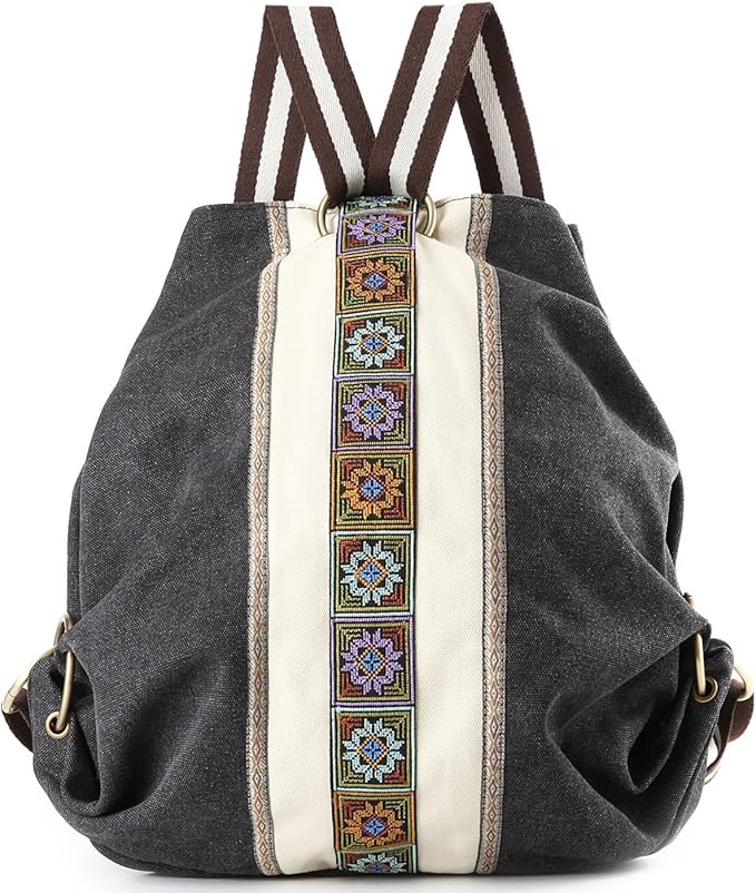 Goodhan WomCanvas Backpack Daypack Casual Shoulder Bag, Vintage Heavy-duty Anti-theft Travel Backpack(Grey Black)
