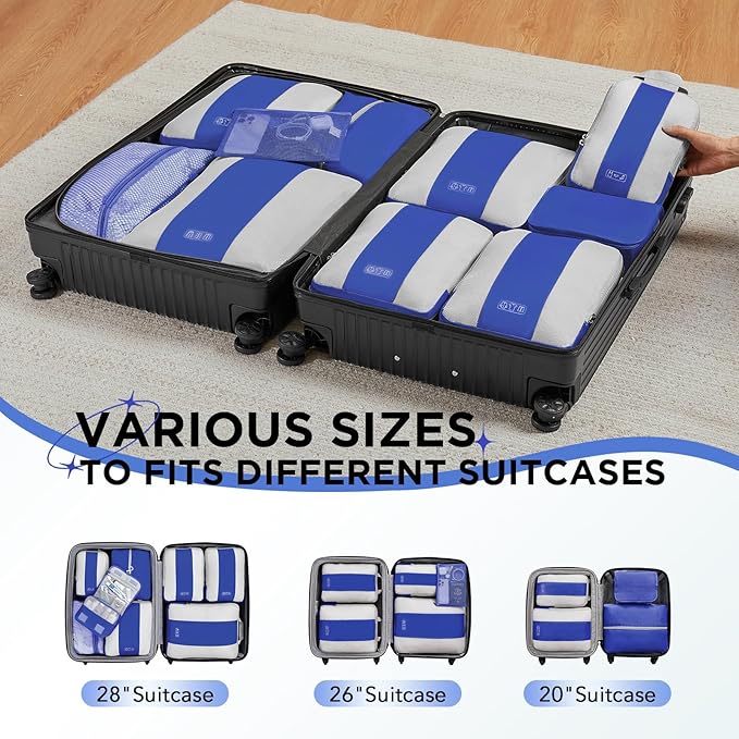 10 Set Compression Packing Cubes for Travel Essentials,Compressible Expandable Packing Cubes for Suitcase,OlarHike Luggage Organizer Bags for Travel,Handy Helper for Organizing Clothes(Klein Blue)