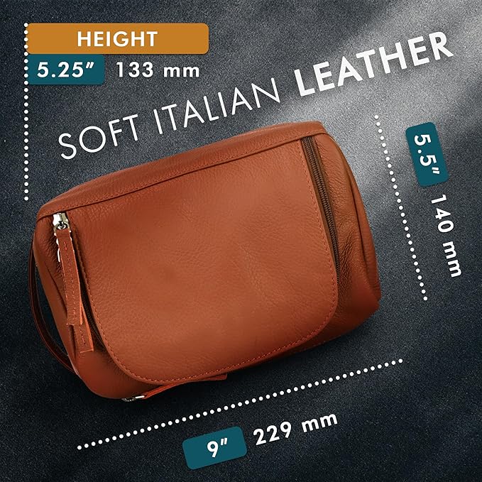 ELIZO Premium REAL Leather Toiletry Bag for Men Dopp Kitt Hanging Mens Toiletry Large TSA Toiletries Bag Shaving Grooming Bag Organizer Espresso (Tuscan, Large)
