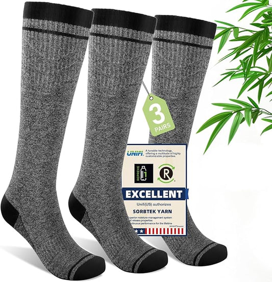 Mens Compression Socks for Men Women, 15-20 mmHg Bamboo Viscose Knee High Soft Support for Travel Daily