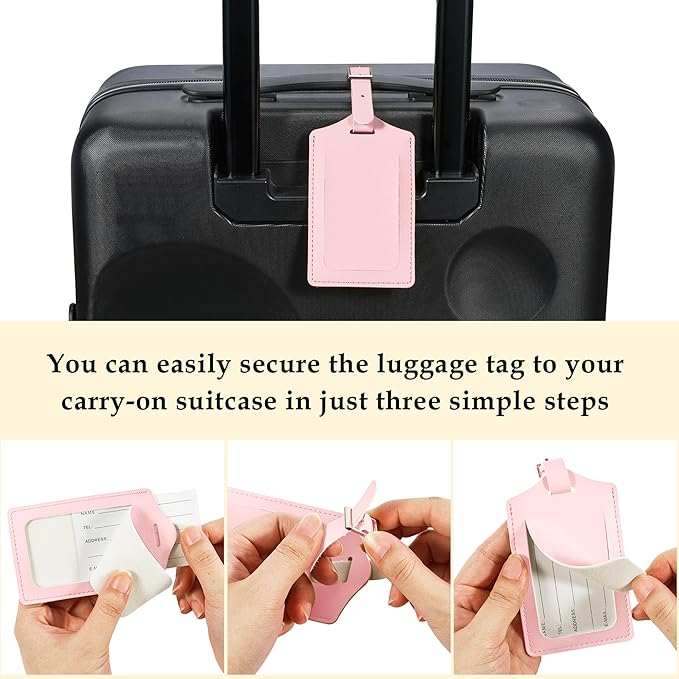 Travelambo Luggage Tags for Suitcases PU Leather Travel Tags Bag Tags Privacy Protection Travel Essentials