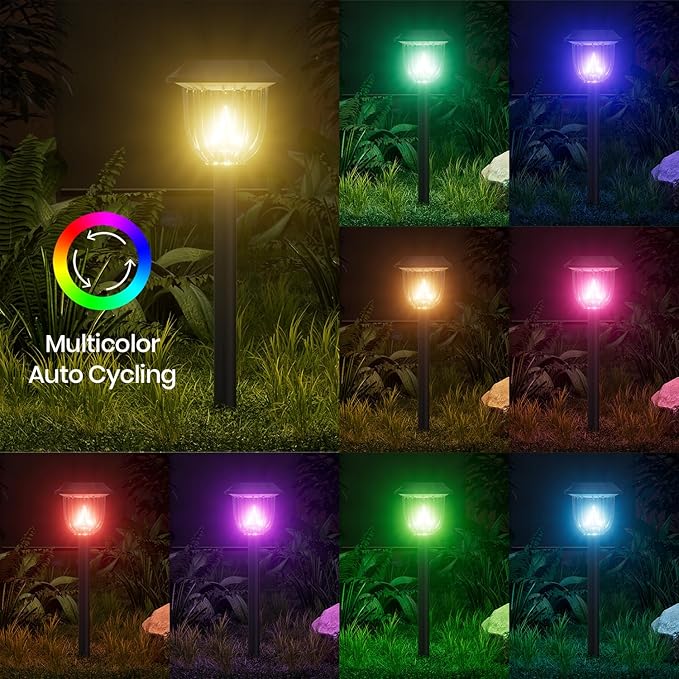 AOSEA 2 Pack Solar Pathway Lights Outdoor Waterproof - Auto RGB Color Changing Solar Lights, IP65, 12H Bright, Durable Plastic - Perfect for Garden & Walkway