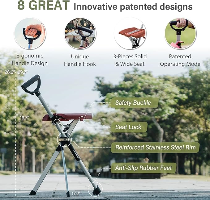 STEP2GOLD Ta-Da Chair Series 2- Portable Walking Stick, Cane with Seat, Foldable Chair, Hiking Stick, for Camping, Hiking, Lightweight Aluminum, Easy Carry, Anti-Slip