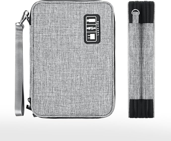 Luxtude Electronics Organizer, Portable Cable Organizer Bag for iPad 7.9'', Double Layer Travel Tech Bag&Cord Storage, Compact Cord Case&Charger Pouch,Electronics Carring Case for Phone/USB