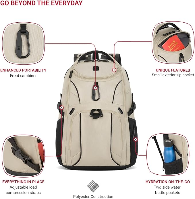 SwissGear Mini 1900 Scansmart Slim Version Laptop Backpack, Oatmeal, 16-Inch
