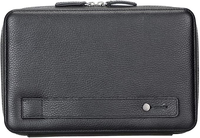 Medicine Handmade Leather Cable Organizer Bag – Full-Grain Leather Travel Tech Case for Cords, Chargers & Accessories – Zippered Storage for Men & Women (Black)
