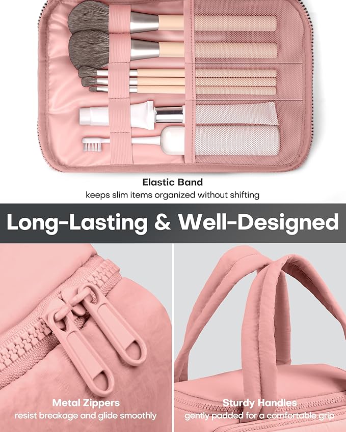HOTOR Travel Toiletry Bag - Wide-Open Toiletry Bag for Women, Multi-Pocket Makeup Bag for Travel Essentials, Wet & Dry Separation Travel Accessories for Trip, Gym, 11.4" x 5.9" x 8.3", Dark Pink