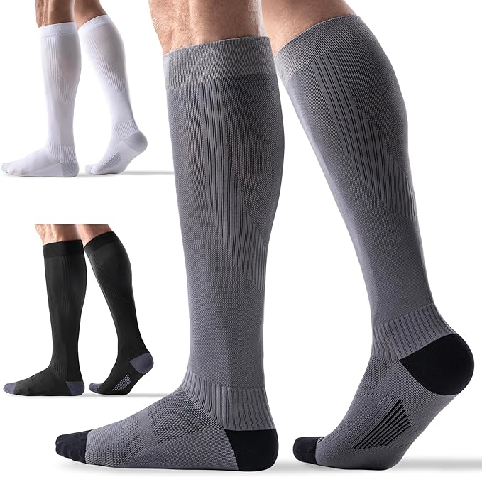 3 Pairs Compression Socks 15-20 mmHg for Women Men - Moderate Support for Circulation, Sports, Travel, Comfort Cuff