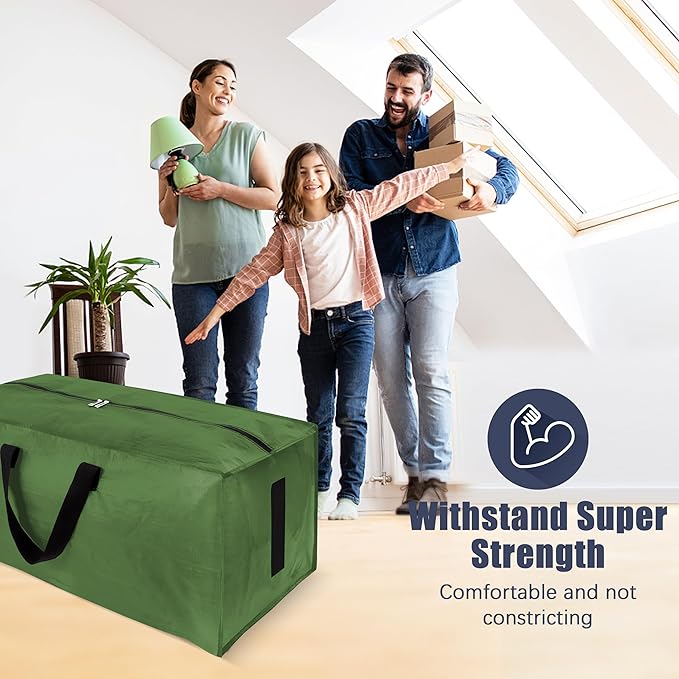 12 Pack Large Strong Moving Bags with Zippers & Carrying Handles - Water-Resistant - Heavy Duty Storage Tote for Space Saving, Fold Flat, Alternative to Moving Box (Olive Green)