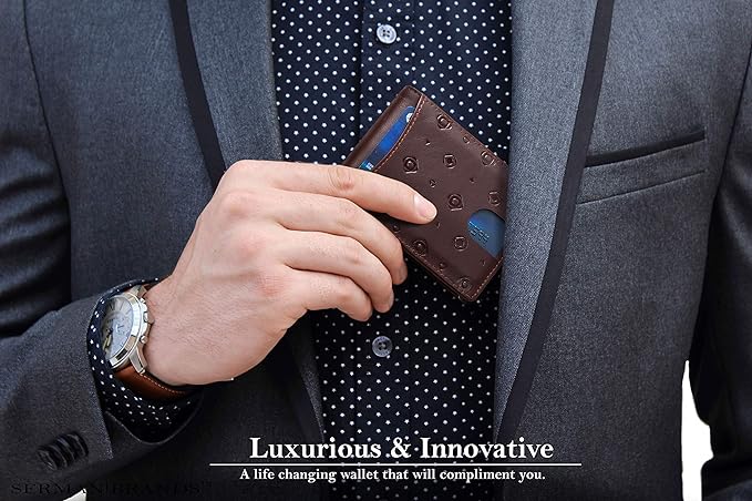 SERMAN BRANDS RFID Blocking Slim Bifold Genuine Leather Minimalist Front Pocket Wallets for Men with Money Clip Thin Mens