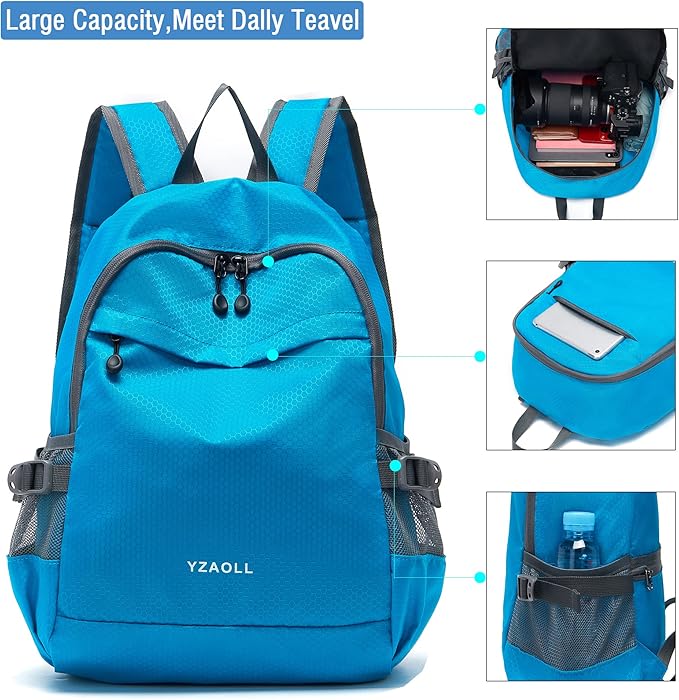 YZAOLL Small Lightweight Packable Hiking Backpack, 20L Hiking Backpack Day Pack for Women Men Travel Camping Vacation,Blue