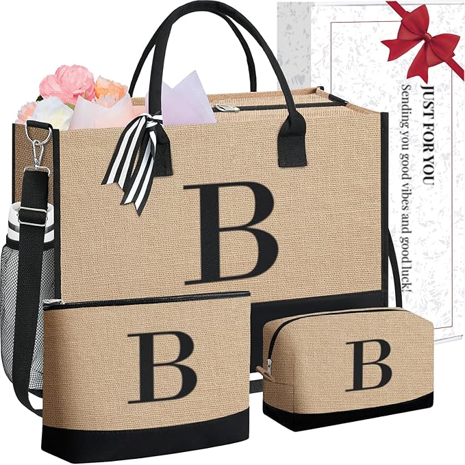 BAGAIL Initial Tote Bag, Personalized Birthday Gifts for Women, Teacher, Friends, Mom, Wedding, Monogrammed Beach Bag