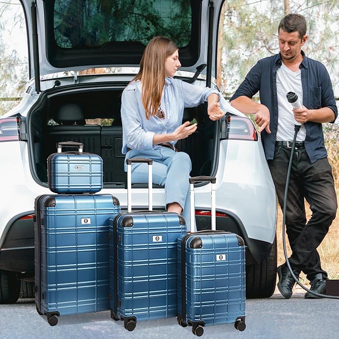 Luggage Sets 4 Piece, ABS PC Lightweight Suitcases with Wheels, Hardshell Luggage Sets Carry on Luggage with TSA Lock Blue (12in 20in 24in 28in)