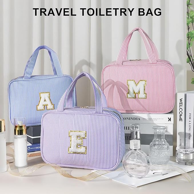 TOPEAST Hanging Toiletry Bag for Women - Travel Toiletry Bag Makeup Bag, Portable Toiletries Cosmetic Bag, Airplane Travel Essentials - Letter N, Pink