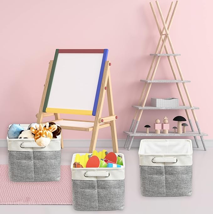 Simple Houseware 14.4" x 10" Fabric Storage Bin with Handles, 3-Pack, Foldable Organizer for Closet and Shelf, Gray